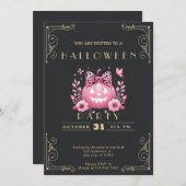 黒板 ブラック & ゴールド ジャック・オー・ランタン ハロウィン 招待状 (正面/裏面)
