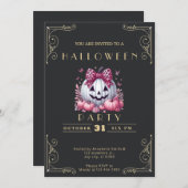 黒板 ブラック & ゴールド ジャック・オー・ランタン ハロウィン 招待状 (正面/裏面)