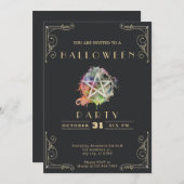黒板 ブラック & ゴールド ペンタグラム ハロウィン 招待状 (正面/裏面)