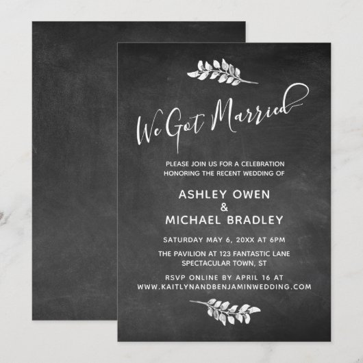 黒板 & ボタニカル 私たち結婚しました レセプション 招待状 (正面/裏面)