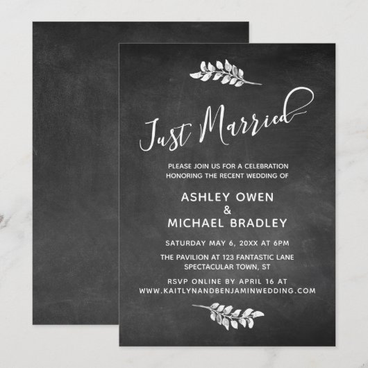 黒板＆ボタニカル 結婚しました レセプションハート 招待状 (正面/裏面)