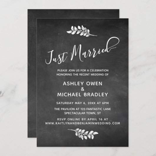 黒板＆ボタニカル 結婚しました レセプションメッセージカード 招待状 (正面/裏面)