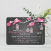 黒板、メイスンジャーとバラブライダルシャワー 招待状 (スタンド正面)