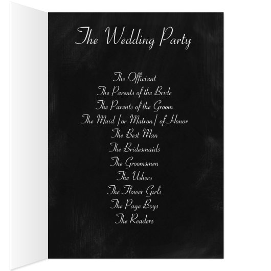 黒板-メーソンジャーおよびデイジーの結婚式プログラム (内側 (右))