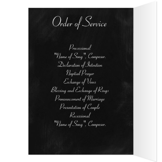 黒板-メーソンジャーおよびデイジーの結婚式プログラム (内側 (左))