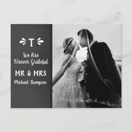 黒板 モノグラム 結婚式 感謝 フォト ポストカード (正面)