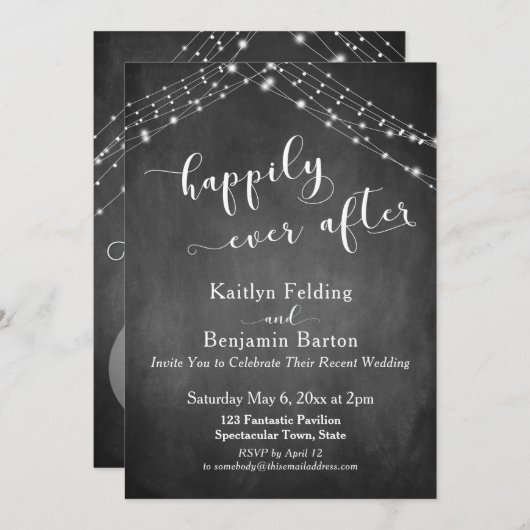 黒板 ライト カリグラフィー ハッピーエバーアフター 招待状 (正面/裏面)