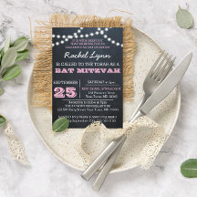 黒板 ライト ピンク バット ミッツヴァー 招待状