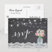 黒板 ライト メイソンジャー 花 ウェディング 返信カード インビテーションポストカード (正面/裏面)