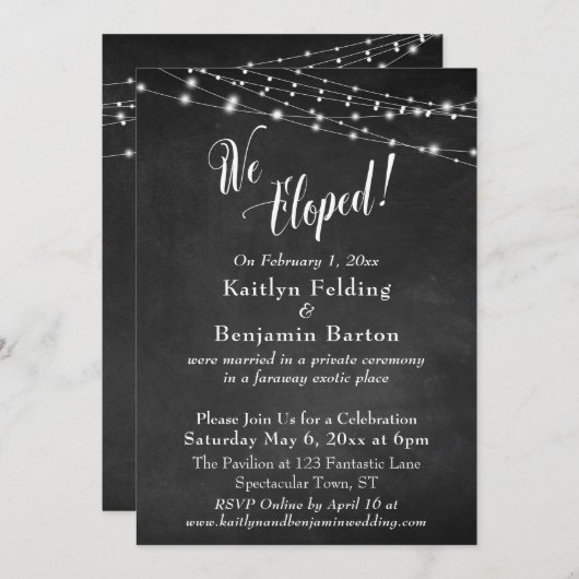 黒板 ライト 私たちはこっそり結婚式 披露宴 招待状 (正面/裏面)