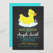 黒板 ラバーダッキー ベビーシャワー 招待状 (正面/裏面)