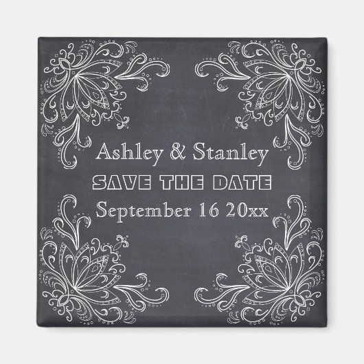 黒板 ヴィンテージ風華結婚式 Save the Date マグネット (正面)