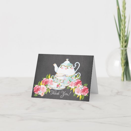 黒板 水彩 お茶パーティー シャワー サンクス サンキューカード (正面)