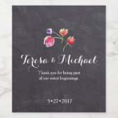 黒板、水色の花の素朴な景品 ワインラベル (シングルラベル)