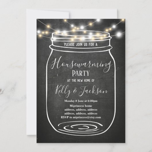 黒板、瓶、引っ越し祝いパーティーパーティー 招待状 (正面)