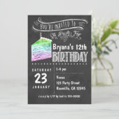 黒板 虹のケーキスライス 誕生日招待状 招待状 (スタンド正面)