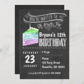 黒板 虹のケーキスライス 誕生日招待状 招待状 (正面/裏面)