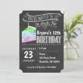 黒板 虹のケーキスライス 誕生日招待状 招待状 (スタンド正面)