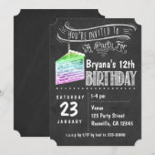 黒板 虹のケーキスライス 誕生日招待状 招待状 (正面/裏面)