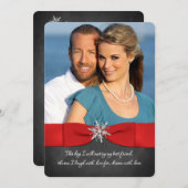 黒板、赤、銀の雪の結晶の結婚式の招待 招待状 (正面/裏面)