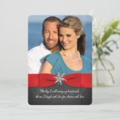 黒板、赤、銀の雪の結晶の結婚式の招待 招待状 (スタンド正面)