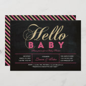 黒板、金ゴールド |タイポグラフィガールベビーシャワー 招待状 (正面/裏面)