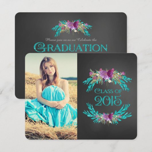 黒板 2015年卒業式 招待状 (正面/裏面)