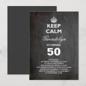 黒板 Keep Calm 面白い 50歳の誕生日招待状 招待状 (正面/裏面)