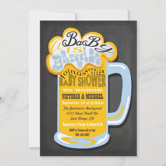 黒板Aベビーは赤ちゃんシャワー招待状を醸造している 招待状 (正面)