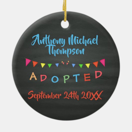 黒板Iは-旗のカスタムの名前日付採用されました セラミックオーナメント (裏面)