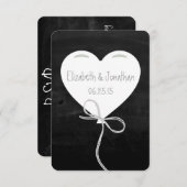 黒板RSVPのハートの気球 出欠カード (正面/裏面)