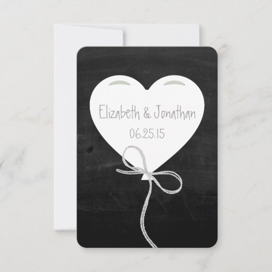 黒板RSVPのハートの気球 出欠カード (正面)