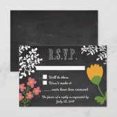 黒板RSVPの手描きのメーソンジャー及び花 出欠カード (正面/裏面)