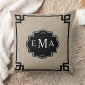 黒枠のベージュリネン クッション (ブランケット)