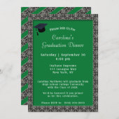 黒枠ディナーキャップグリーン卒業 招待状 (正面/裏面)