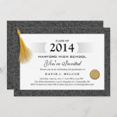 黒枠パターン卒業証書 & ゴールドタッセル 招待状 (正面/裏面)