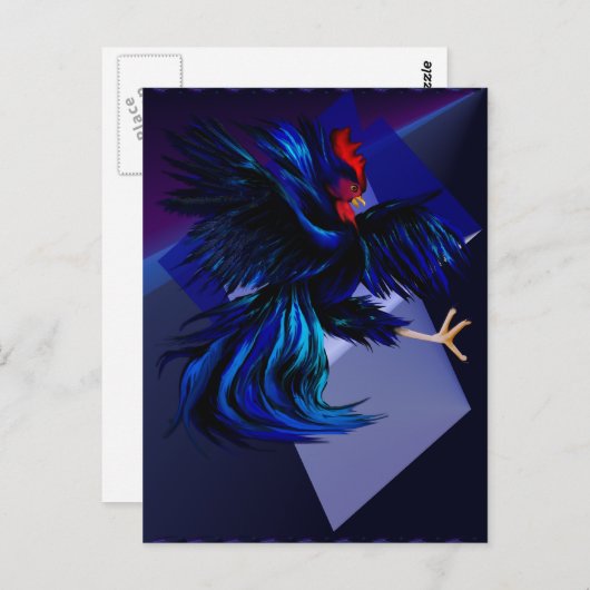 黒格闘鶏はがき ポストカード (正面/裏面)