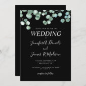 黒植物のユーカリ・グリ結婚ーナリー 招待状 (正面/裏面)