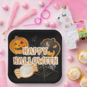黒橙色ハッピーハローウィンカボチャ ペーパープレート (パーティー)