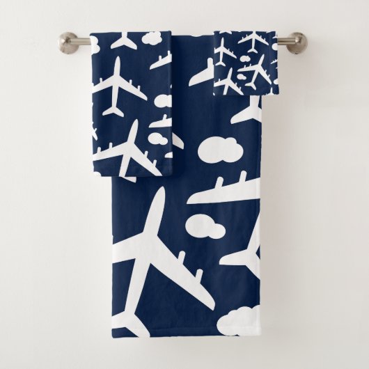 黒機空飛んでいる機パターンデザイン バスタオルセット (インサイチュ)