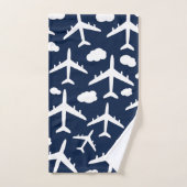 黒機空飛んでいる機パターンデザイン バスタオルセット (ハンドタオル)