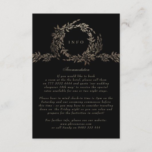 黒檀の植物性モノグラムの結婚金ゴールド エンクロージャーカード (正面)