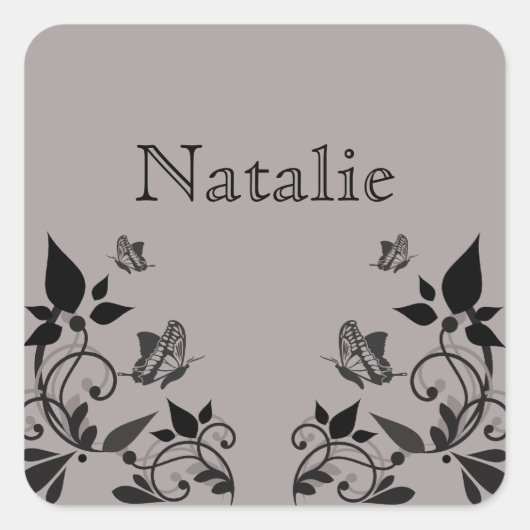 黒檀の蝶フローラステッカー スクエアシール (正面)
