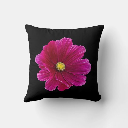 黒檀の黒の豪華な赤紫の花 クッション (裏面)