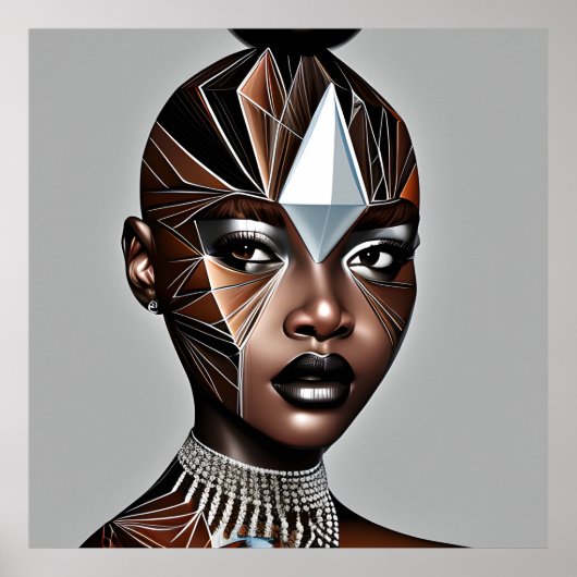 黒檀クイーンオーバーンブラウンヘアブラックメラニンアフロロ ポスター (正面)