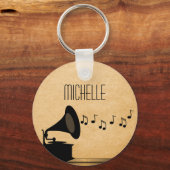 黒檀ヴィンテージ蓄音器キーチェーン キーホルダー (正面)