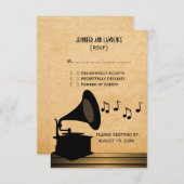 黒檀ヴィンテージ蓄音機応答カード 出欠カード (正面/裏面)