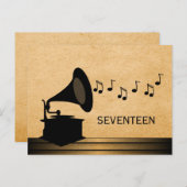 黒檀ヴィンテージ蓄音表はがき ポストカード (正面/裏面)