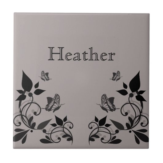 黒檀蝶フローラタイル タイル (正面)