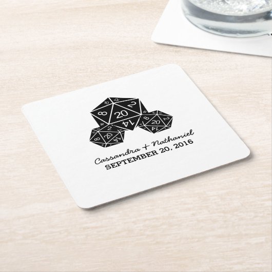 黒檀D20サイコロ結婚紙コースター スクエアペーパーコースター (アングル)